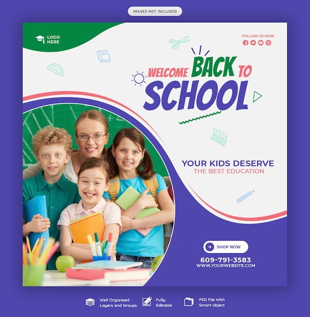 Free PSD back to school social media post banner template