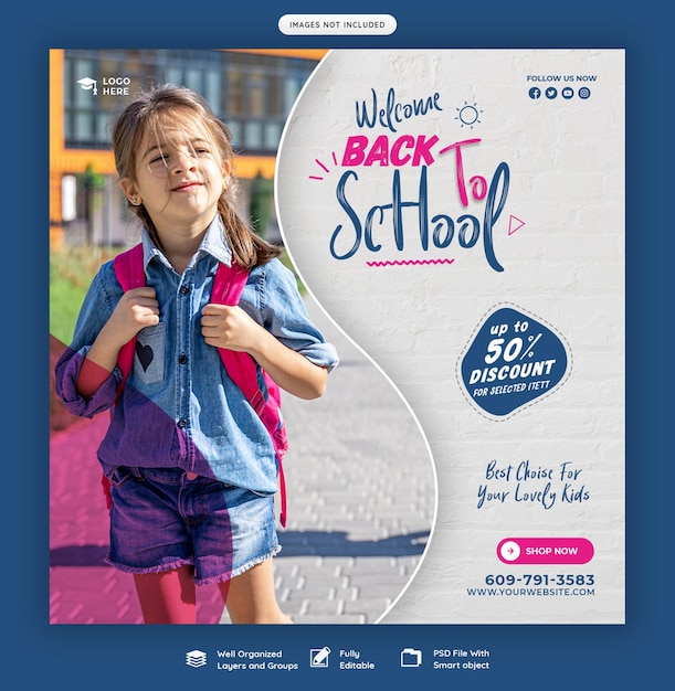 Free PSD back to school social media post banner template