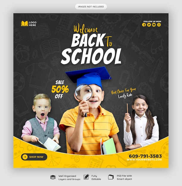 Back to school social media post banner template
