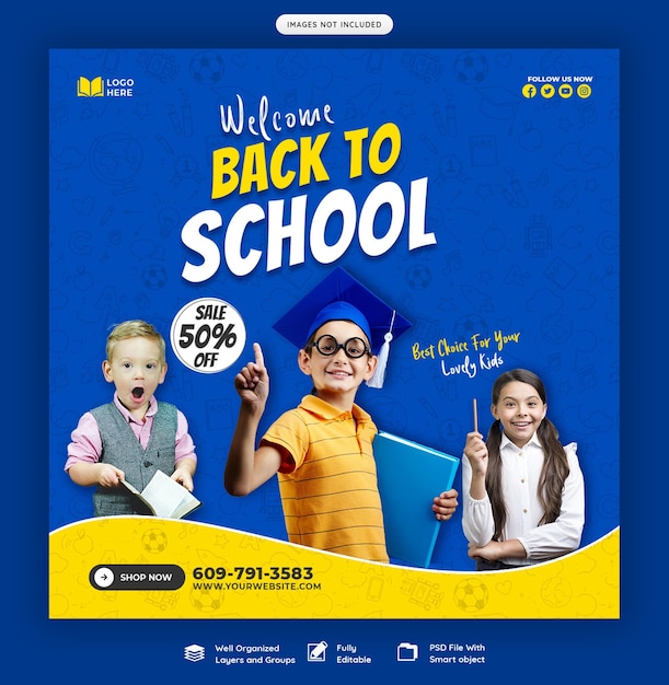 Free PSD back to school social media post banner template