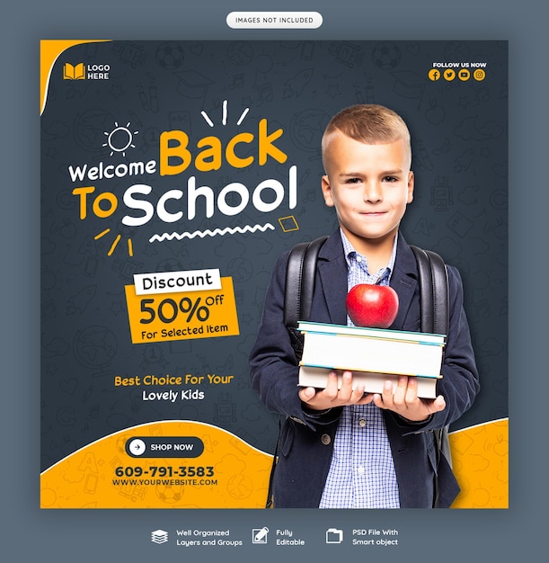 Back to school social media post banner template