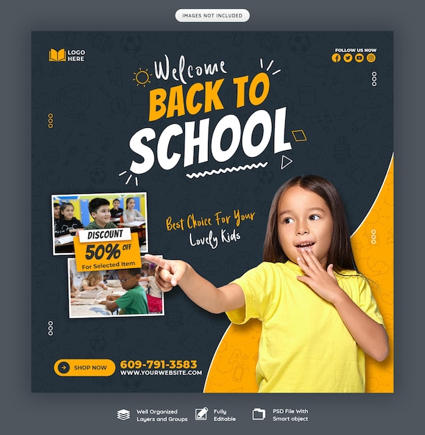 Free PSD back to school social media post banner template