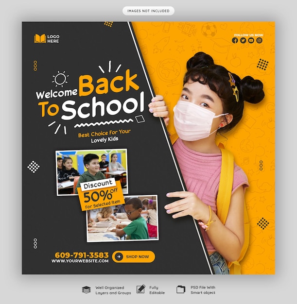 Free PSD back to school social media post banner template