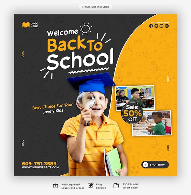 Free PSD back to school social media post banner template