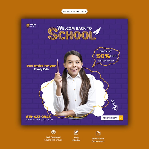 Free PSD back to school social media post banner template