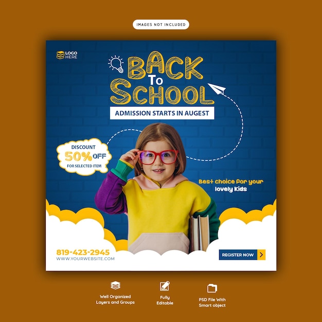 Back to school social media post banner template