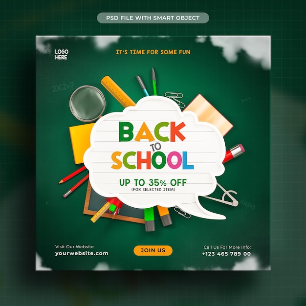 Back to school social media post banner template