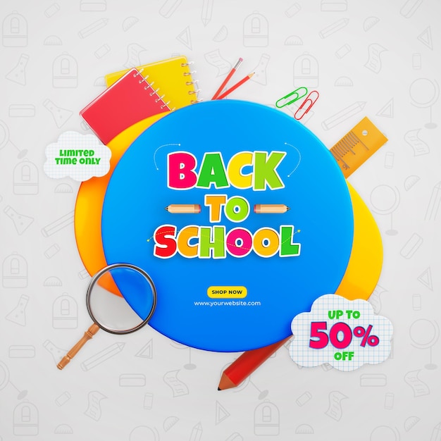 Back to school social media post design template free PSD download