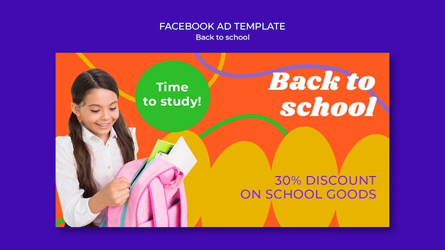 Back to school social media promo template with doodle flowers