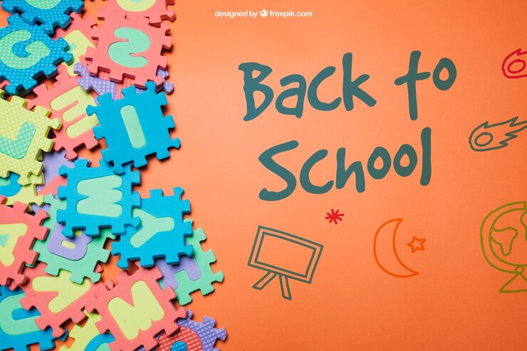 Free PSD back to school template with colorful jigsaw