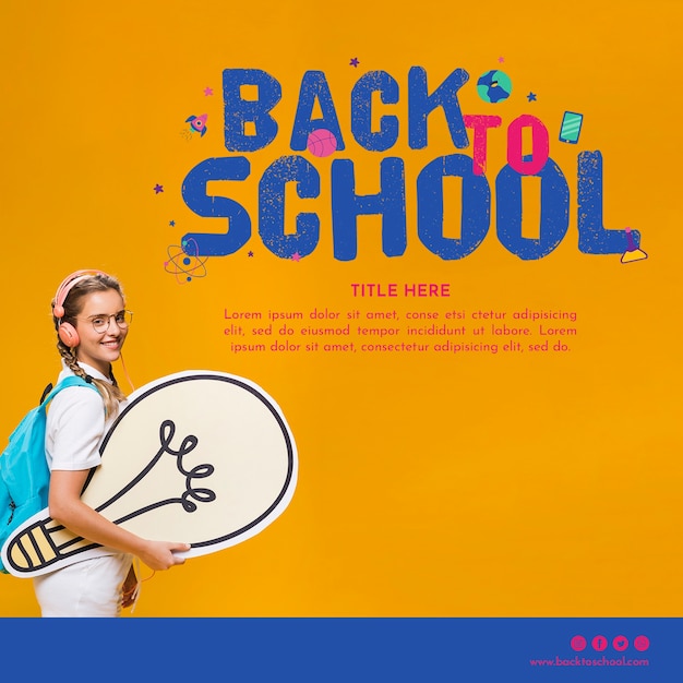 Back to school template with smiling teenager girl