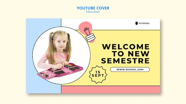 PSD gratuito modello di copertina di youtube per il ritorno a scuola