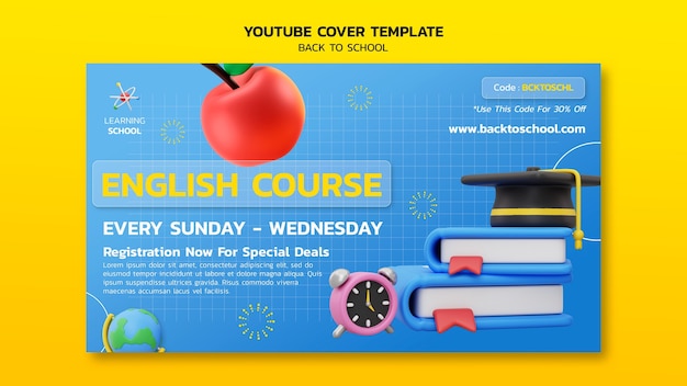 無料PSD 学校に戻るyoutubeカバーテンプレート