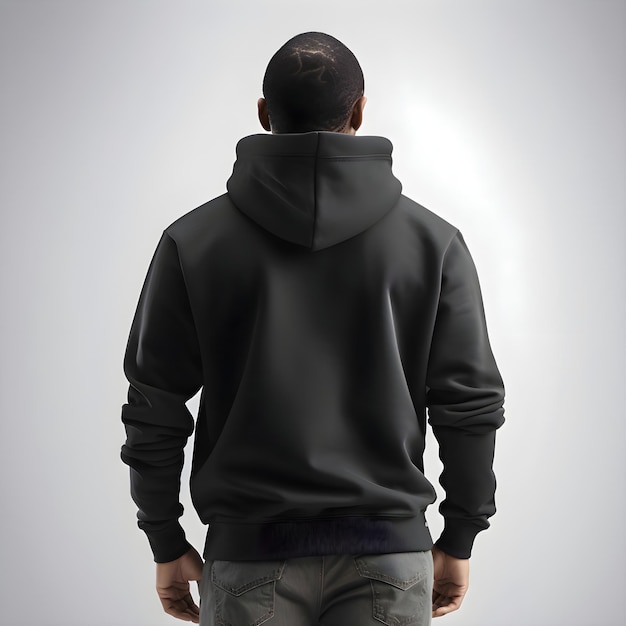 Free PSD back view of man in black hoodie on grey background rear view