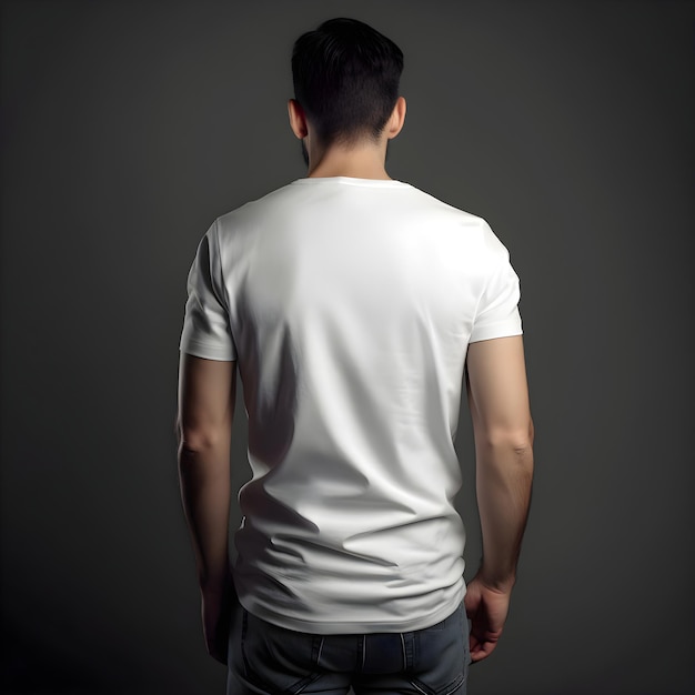 Free PSD back view of man in blank white t shirt on grey background