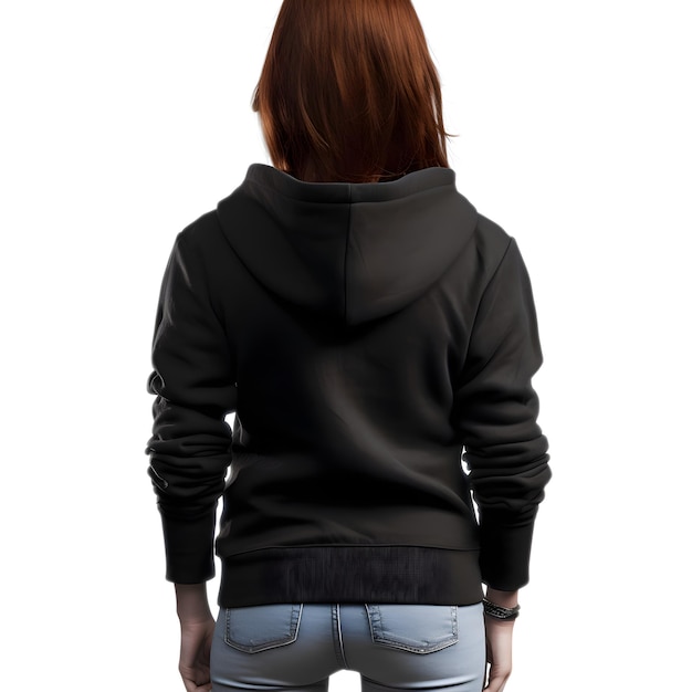 Free PSD Templates: Back View of Woman in Black Hoodie on White Background with Clipping Path