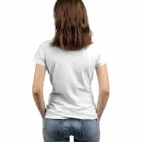 Free PSD back view of woman in blank white t shirt isolated on white