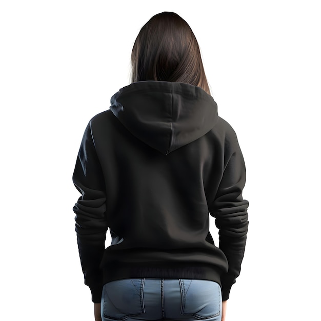 Free PSD back view of woman in hoodie on white background with clipping path