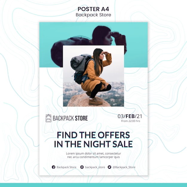 Free PSD backpack store poster template