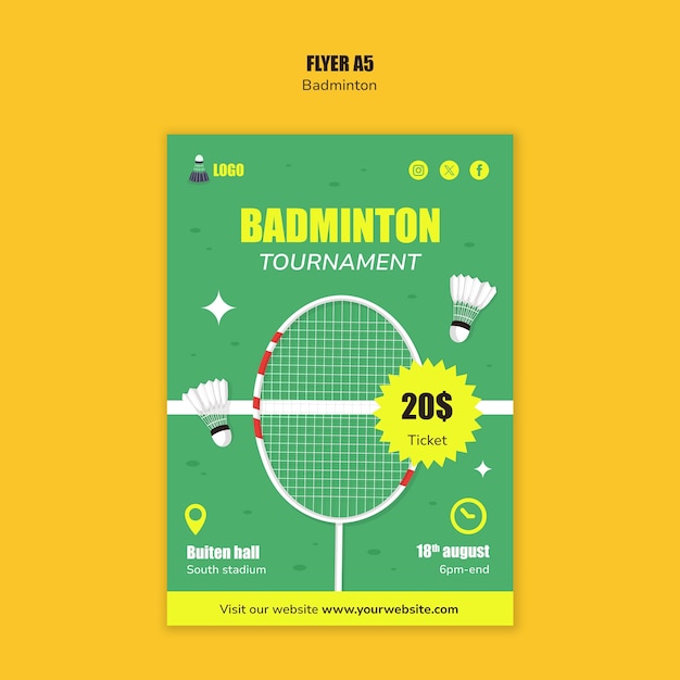 PSD gratuito progettazione del modello di badminton