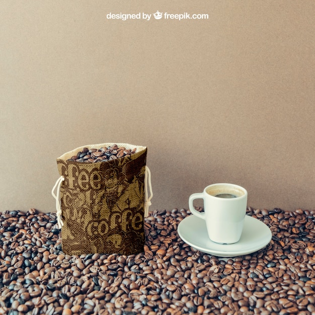 Free PSD bag of coffee beans and cup