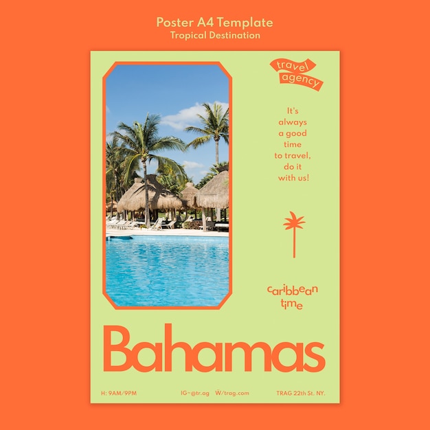 PSD gratuito modello di poster verticale in viaggio alle bahamas