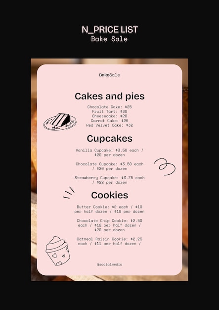 Bake sale price list template