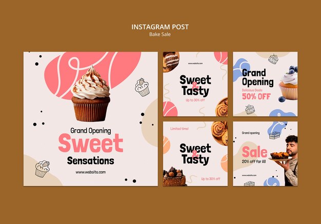 bake sale trifold instagram posts  template
