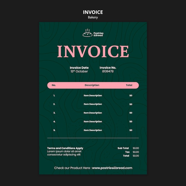Baked goods invoice template