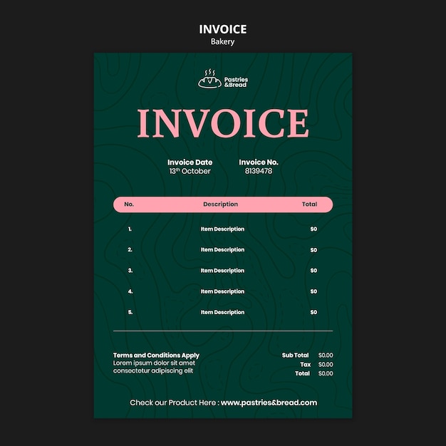 Free PSD baked goods invoice template