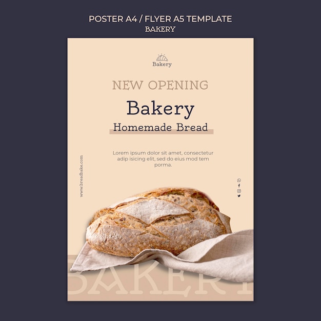 Бесплатный PSD Шаблон дизайна плаката пекарни