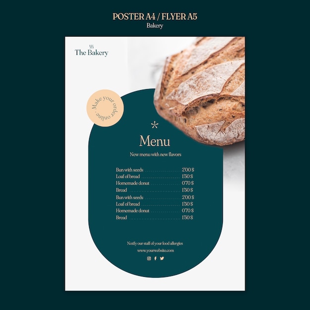 PSD gratuito modello di menu del negozio di panetteria