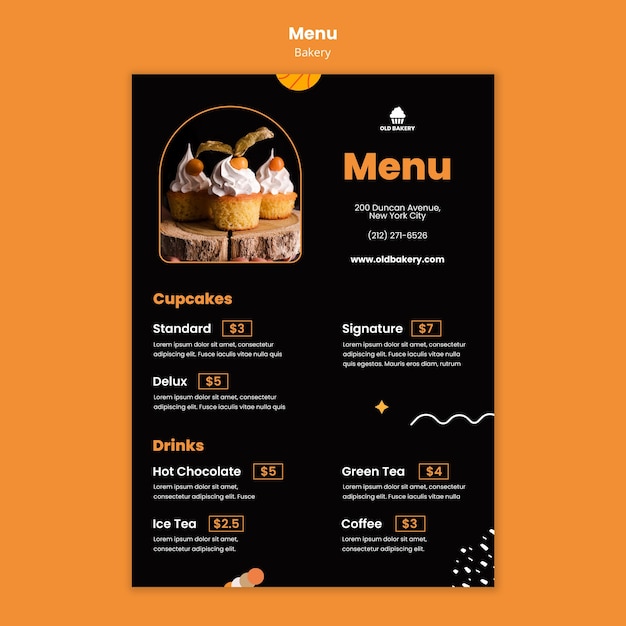 Bakery shop restaurant menu template