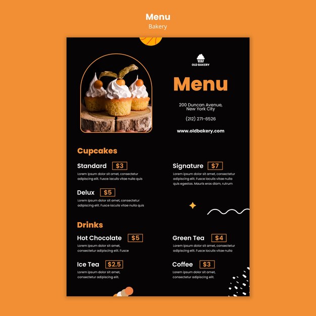 Bakery shop restaurant menu template
