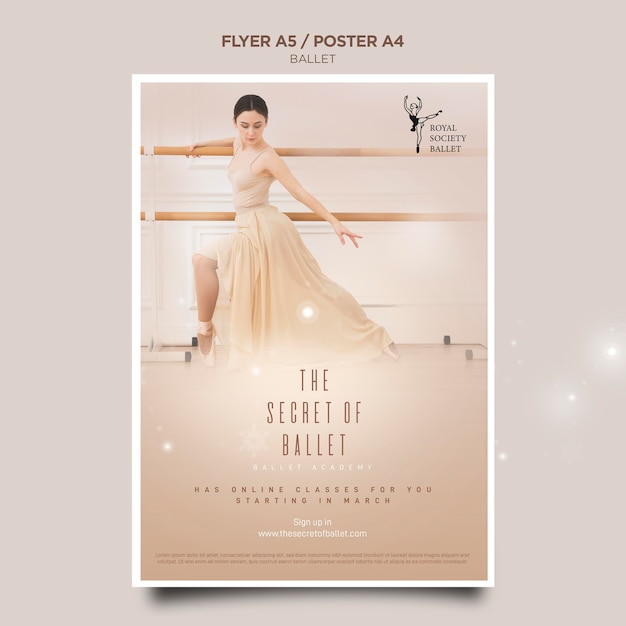 Бесплатный PSD Шаблон флаера с концепцией балерины