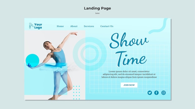 Free PSD ballet dancer landing page template