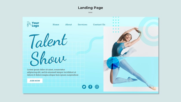 Free PSD ballet dancer landing page with photo