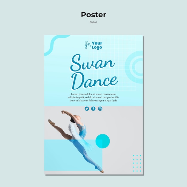무료 PSD 사진과 함께 발레 댄서 포스터 템플릿