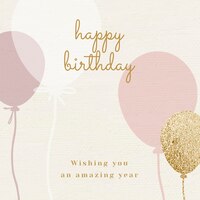 balloon birthday greeting template psd in pink and gold tone