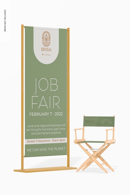 Bamboo printed banner mockup, with chair