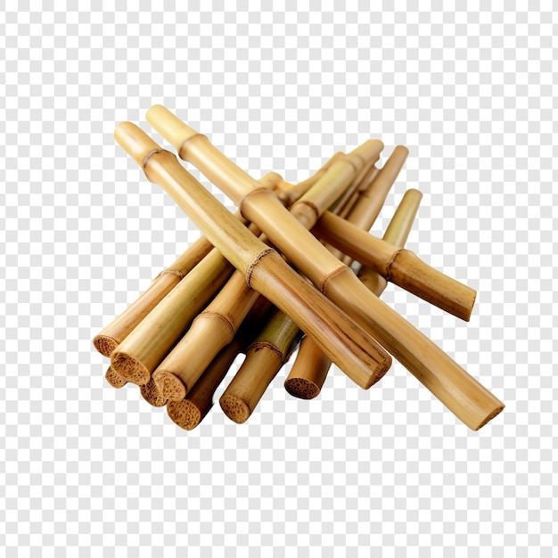 透明な背景に選択的に隔離された食品を刺すために使用される竹の棒