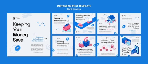 Bank services instagram posts template