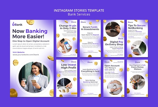 PSD gratuito modello di storie di instagram dei servizi bancari