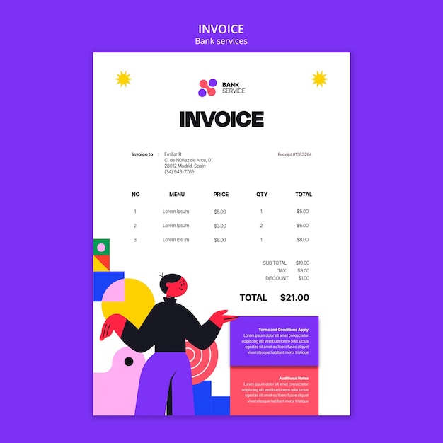 Free PSD bank services invoice template