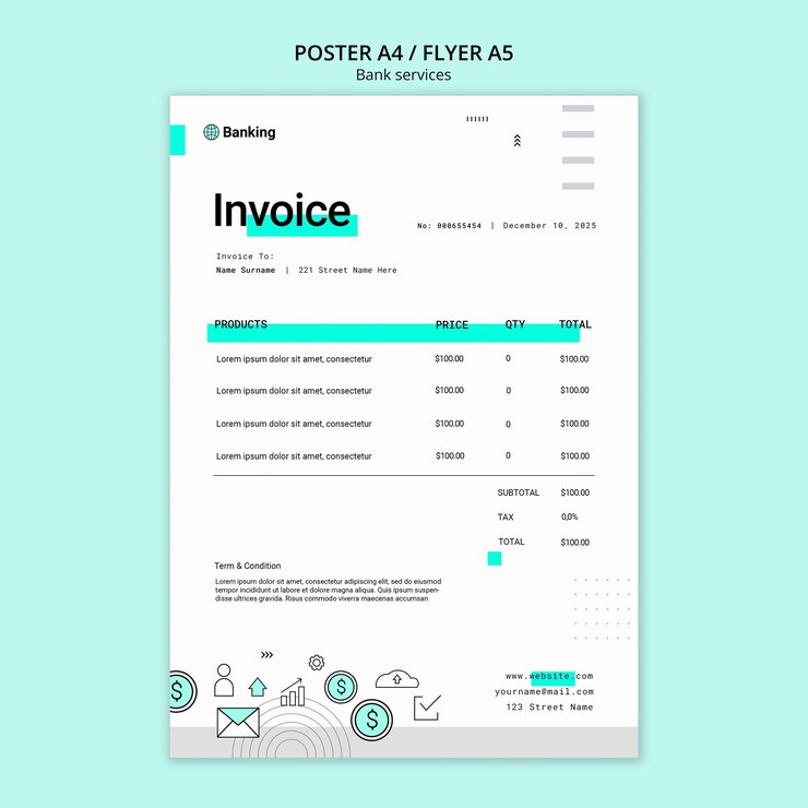 Free PSD bank services  invoice template