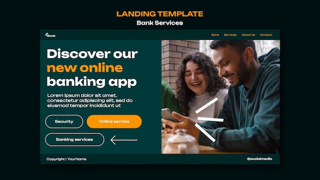 Free PSD bank services landing page template