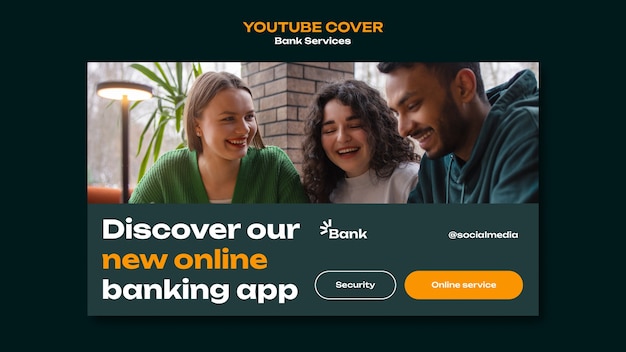 PSD gratuito modello di copertina per youtube dei servizi bancari