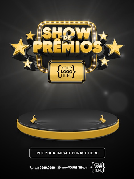 Banner 3d awards show in brazil, promotion of black and gold design mockup