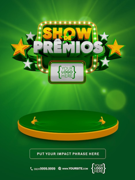 Banner 3d awards show in brazil, promotion of green and gold design mockup