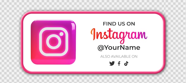 Banner per acquisire follower con icona instagram su sfondo trasparente